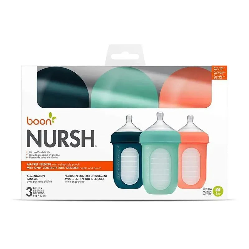 Boon - 3Pk Nursh Silicone Bottle 8Oz, Mint/Cantaloupe/Navy Image 6