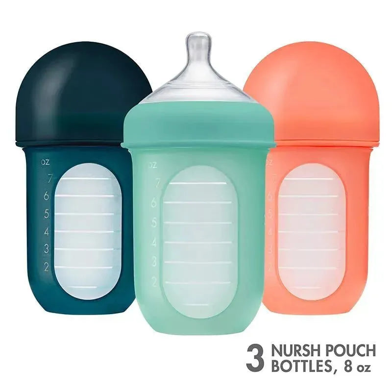 Boon - 3Pk Nursh Silicone Bottle 8Oz, Mint/Cantaloupe/Navy Image 1