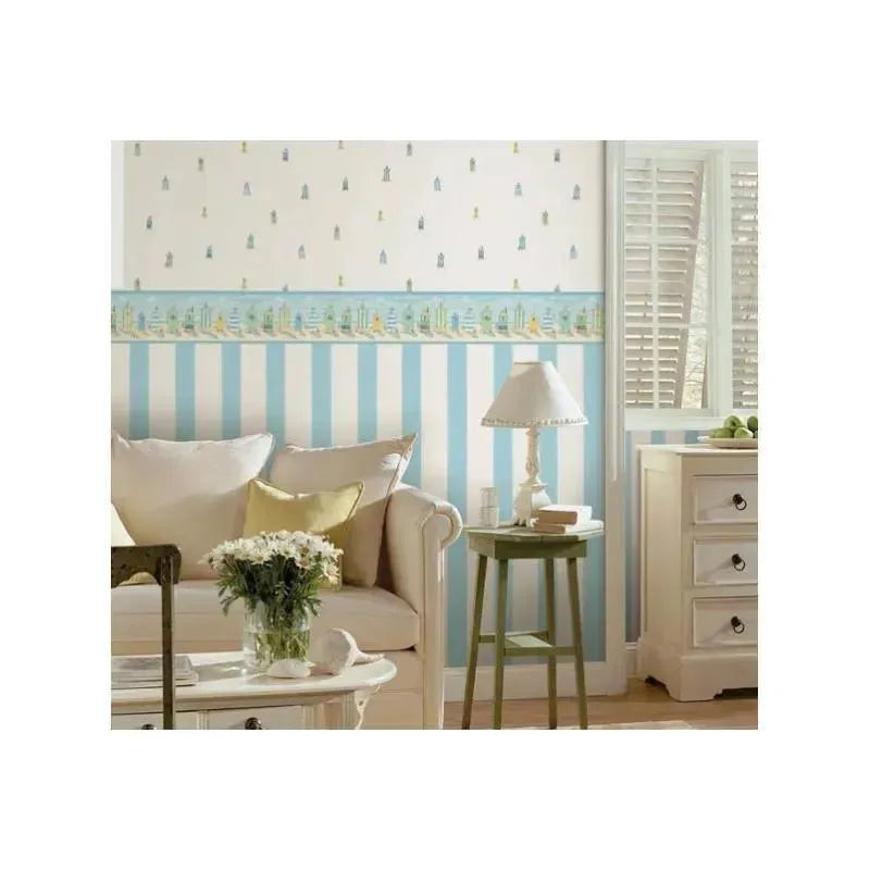 Brewster Beach Themed Wallpaper, Waterside Aqua Stripe Image 2