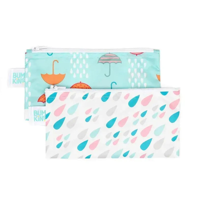 Bumkins 2-Pack Reusable Snack Bags, Raindrops/Umbrella Image 1