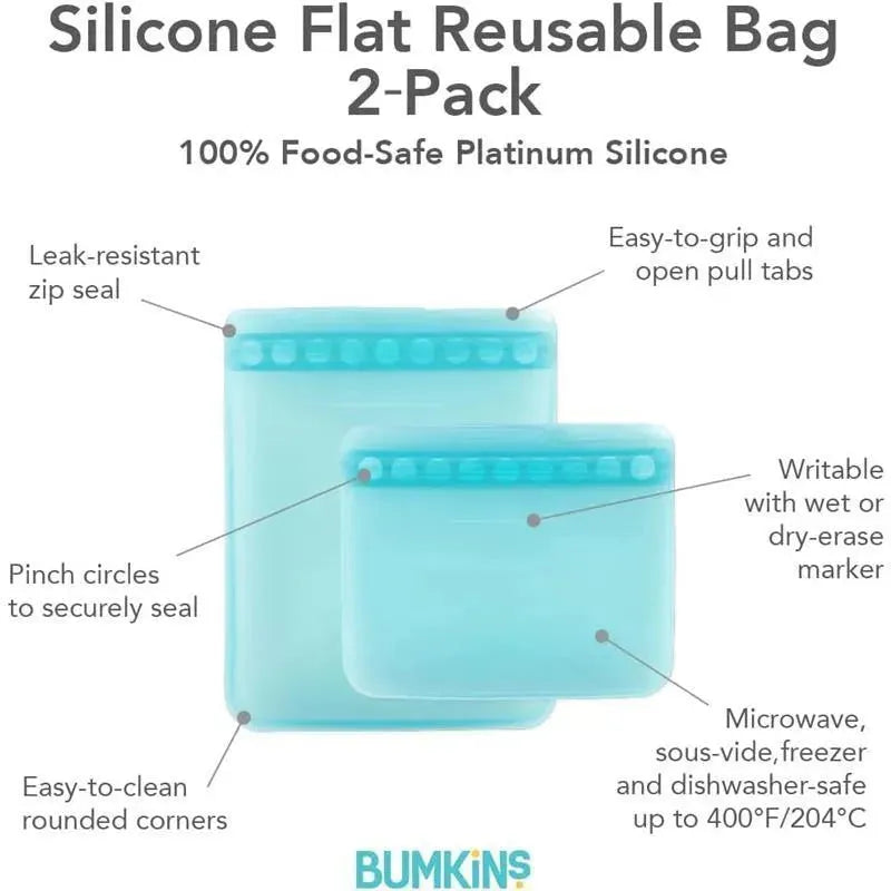 Bumkins - 2Pk Silicone Flat Reusable Bag, Blue Image 5