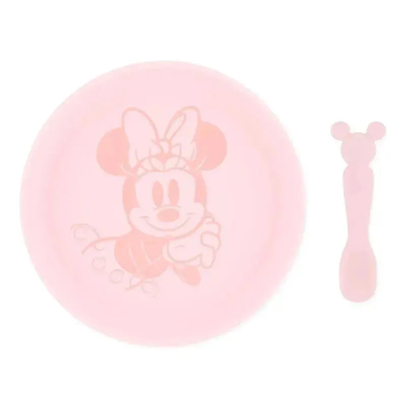 Bumkins - Disney Baby and Toddler Silicone Plate and Spoon Set, 6 Months Up, Minnie Mouse Image 1