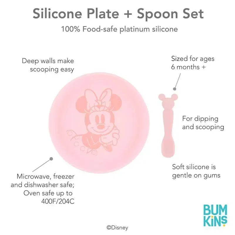 Bumkins - Disney Baby and Toddler Silicone Plate and Spoon Set, 6 Months Up, Minnie Mouse Image 2
