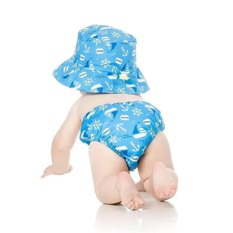 Bumkins Reusable Swim Diaper and Hat, UPF +50, Ahoy.