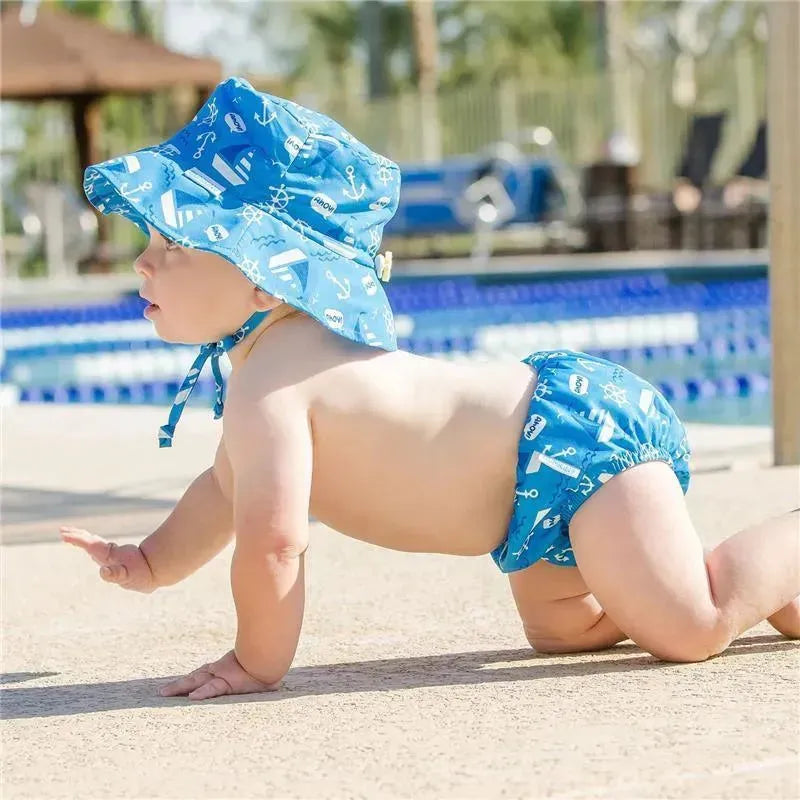 Bumkins Reusable Swim Diaper and Hat, UPF +50, Ahoy.