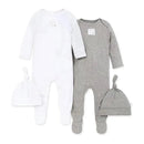 Burts Bees - 2Pk Baby Coveralls & Knot Top Hats, Heather Grey Preemie Image 1