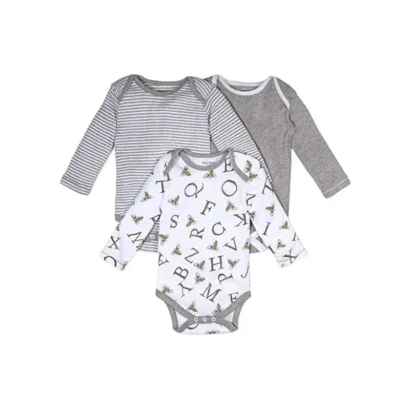 Burts Bees - 3Pk A-Bee-C Organic Long Sleeve Bodysuits, Heather Grey Image 1