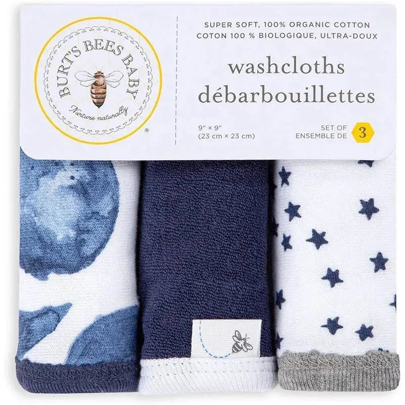 Burts Bees - 3Pk Hello Moon! Baby Washcloths, Blue Indigo Image 3