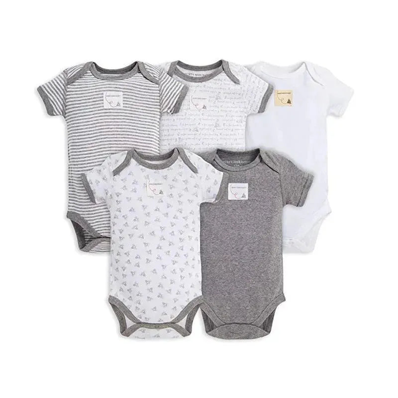 Burt's Bees 5-Pack Short Sleeve Bodysuits, Heather Grey Image 1