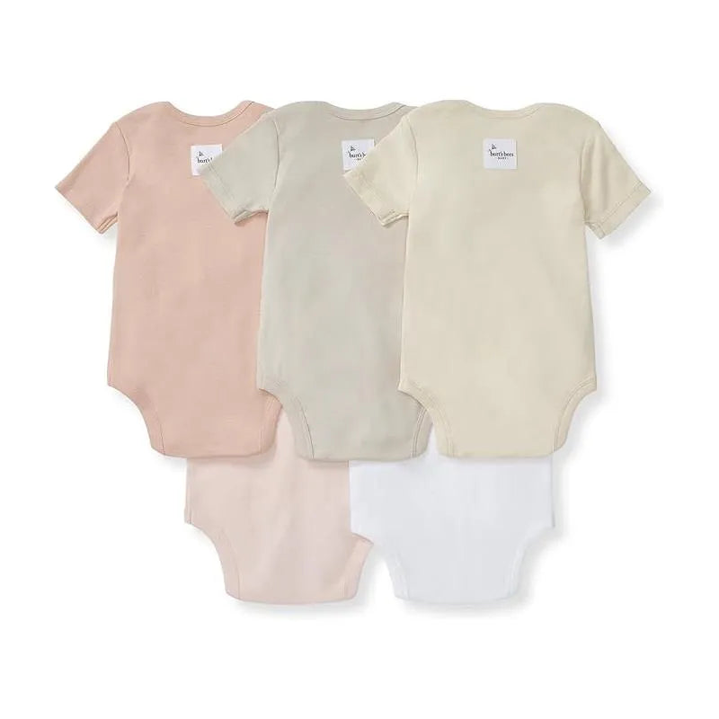 Burts Bees - 5Pk Baby Girl Solid Short Sleeve Bodysuits, Pink Sand Image 4