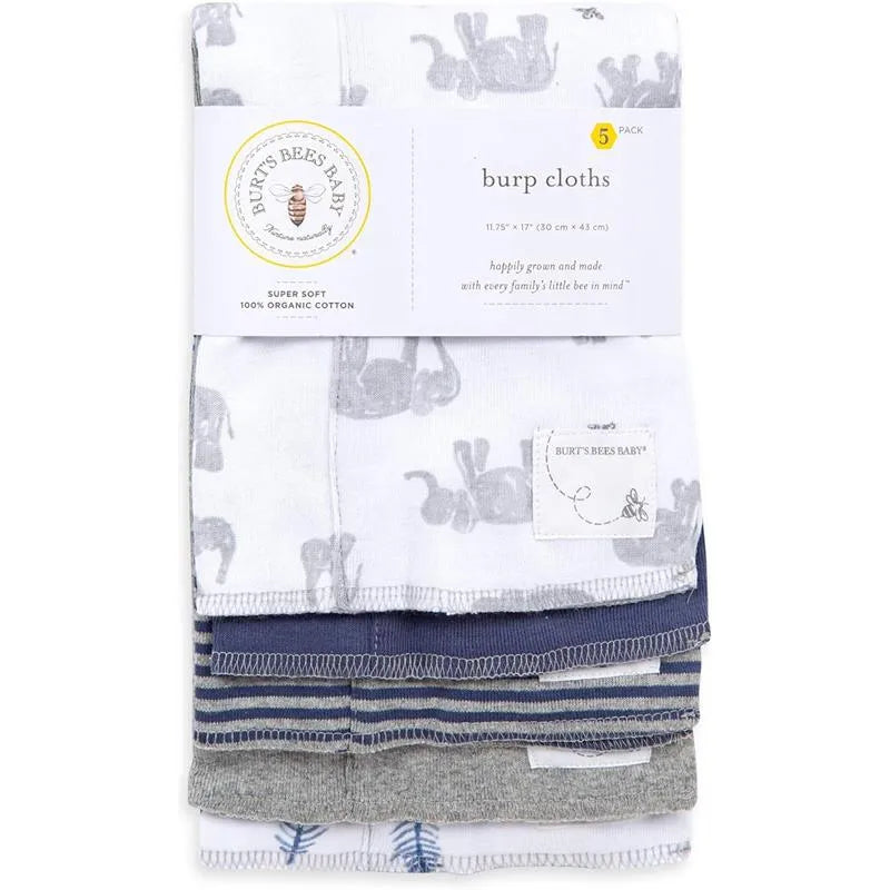 Burts Bees - 5Pk Wandering Elephants Burp Cloths Image 4