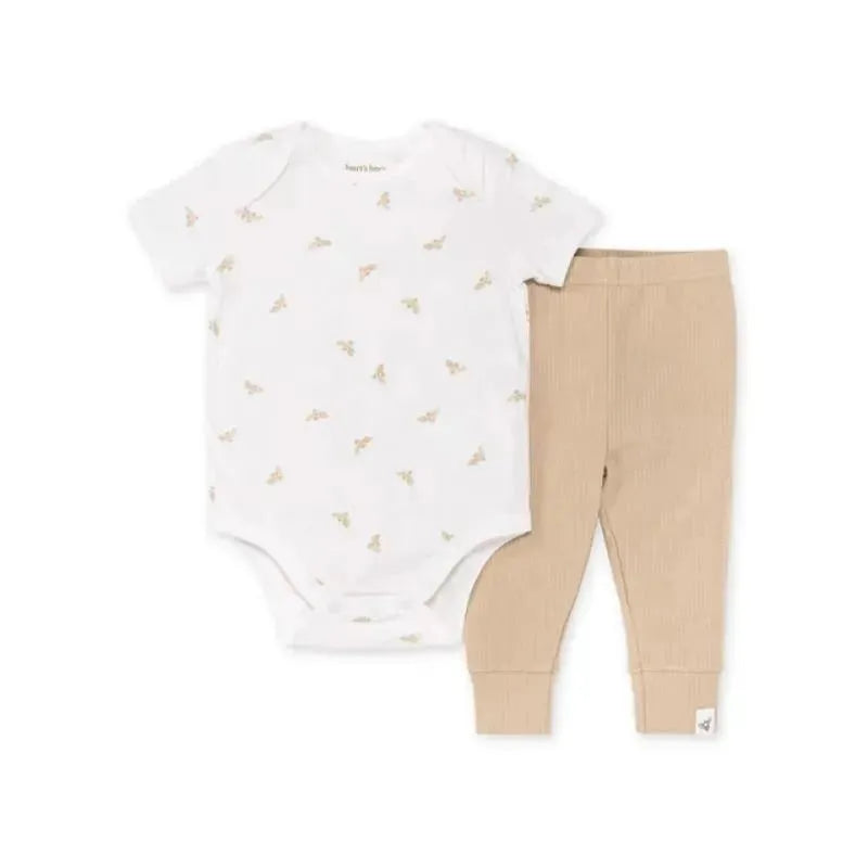 Burts Bees - Baby Golden Bee Bodysuit & Ribbed Pant Set, Cloud Image 1