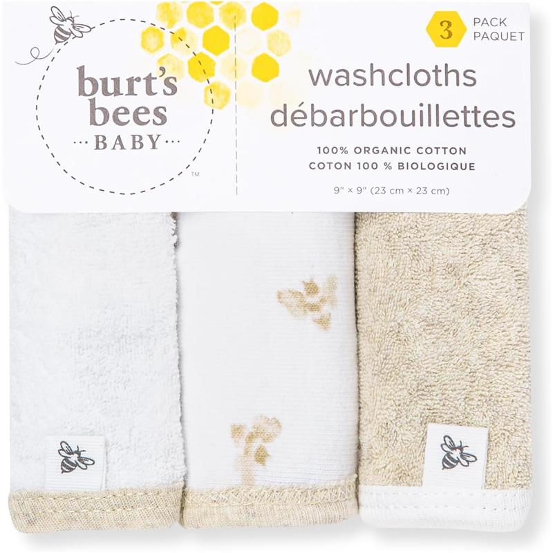 Burt's Bees - Baby Infant Washcloths, 100% Organic Cotton, 3Pck, Oatmel Image 4