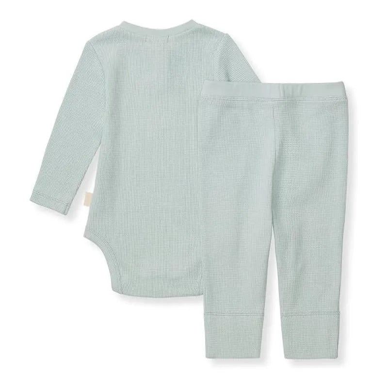 Burts Bees - Baby Unisex Thermal Bodysuit & Pant Set, Cloudy Image 3