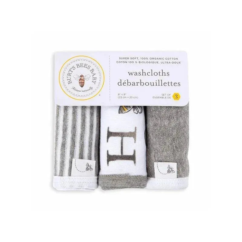 Burt's Bees Set Of 3 A-Bee-C Washcloths Heather Grey One Size Hanger Grey Image 2