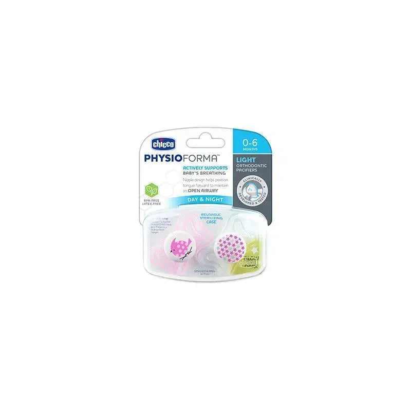 Chicco - 2 Pk Physioforma Light Day & Night Orthodontic Pacifier Pink, 0/6M Image 3