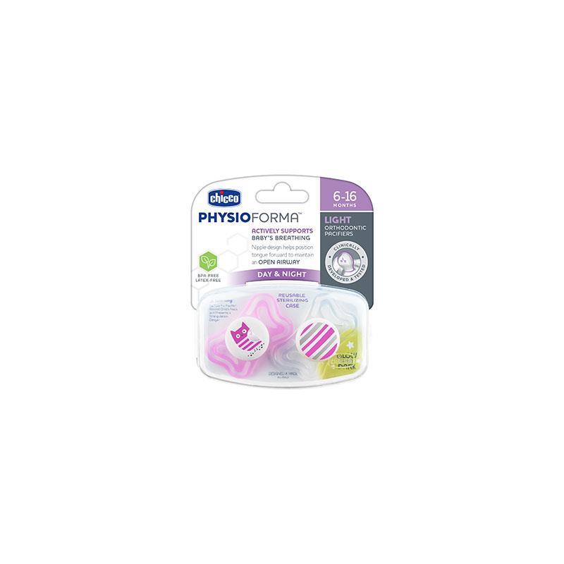 Chicco - 2 Pk Physioforma Light Day & Night Orthodontic Pacifier Pink, 6/16M Image 3