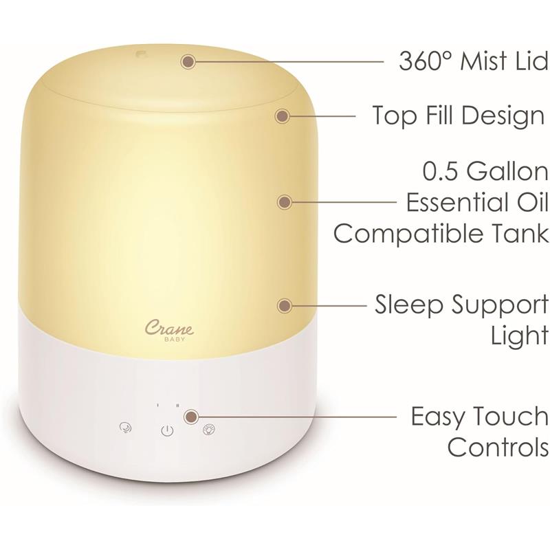 Crane - 3-In-1 Pediatric Cool Mist Humidifier And Aroma Diffuser And Sleep Support Light, 0.5 Gallon Image 3