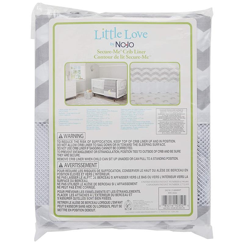 Crown Crafts - Little Love By Nojo, Secure-Me Crib Liner Grey/White Chevron Image 4