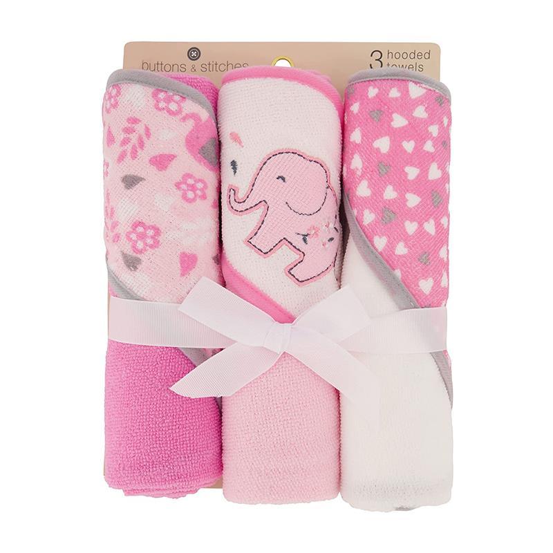 Cudlie - Buttons & Stitches Baby Girl 3Pk Rolled/Carded Hooded Towel, Blooming Elephant Image 5