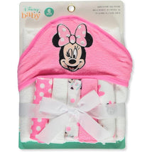 Cudlie - Disney Baby Minnie Mouse Hooded Towel & 5Pk Washcloth Set, Pink Image 1
