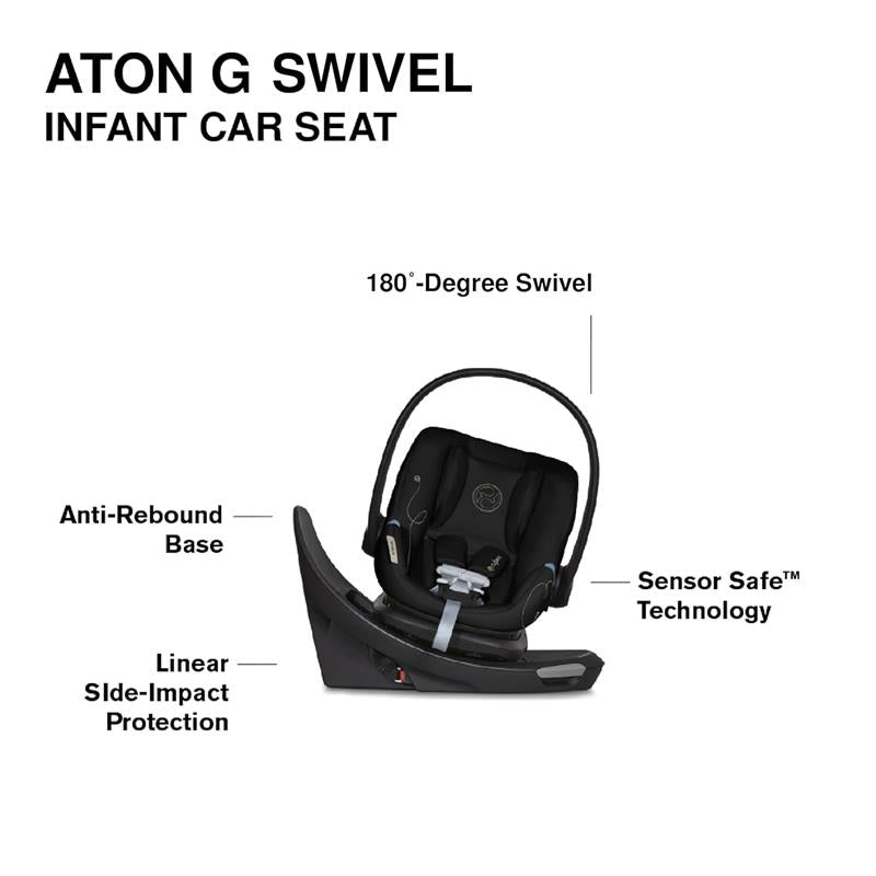 Cybex - Eos 5-In-1 Travel System Stroller Black Frame + Lightweight Aton G Swivel Infant Car Seat With Sensorsafe Moon Black Image 2