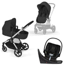 Cybex - Eos 5-In-1 Travel System Stroller Silver Frame + Aton G Swivel Infant Car Seat With Sensorsafe, Moon Black Image 1