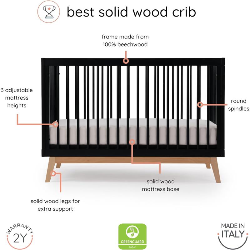 Dadada - Baby Soho 3-in-1 Convertible Wooden Crib to Toddler Bed, Black/Natural Image 4