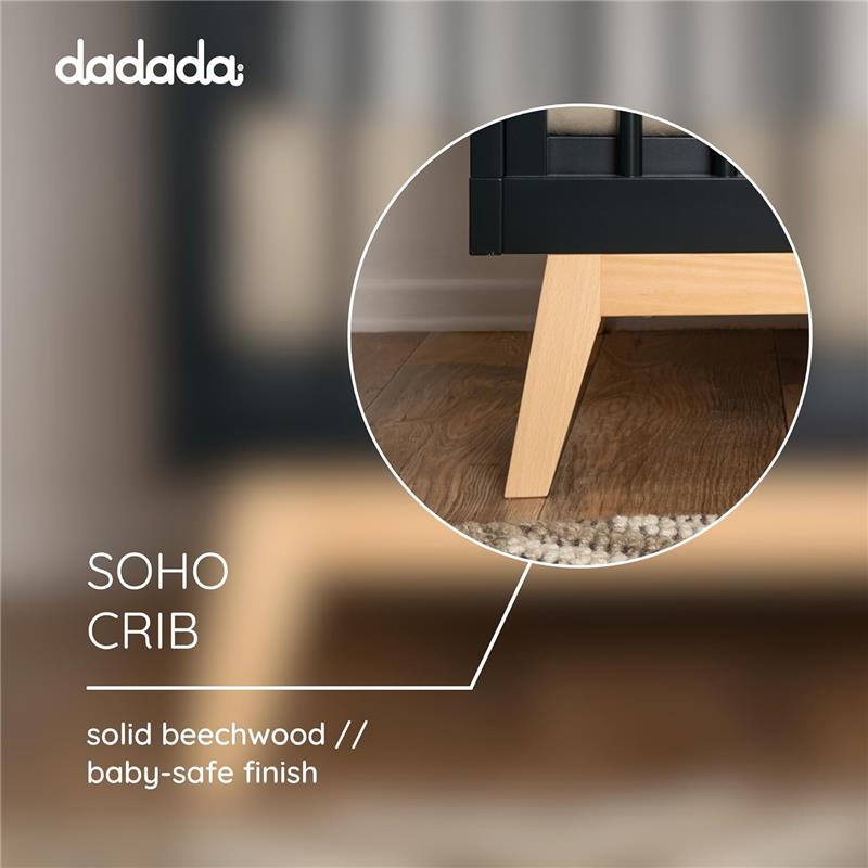 Dadada - Baby Soho 3-in-1 Convertible Wooden Crib to Toddler Bed, Black/Natural Image 7