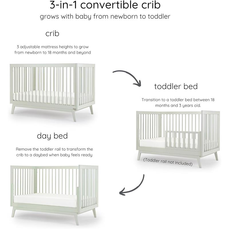 Dadada - Baby Soho 3-in-1 Convertible Wooden Crib to Toddler Bed, Sage Image 3