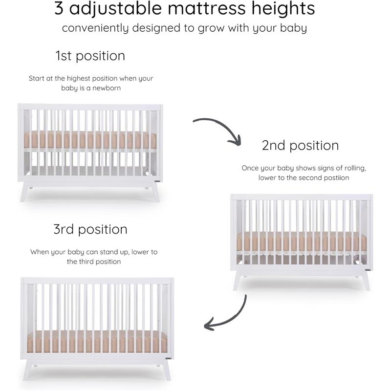 Dadada - Baby Soho 3-in-1 Convertible Wooden Crib to Toddler Bed, White Image 2