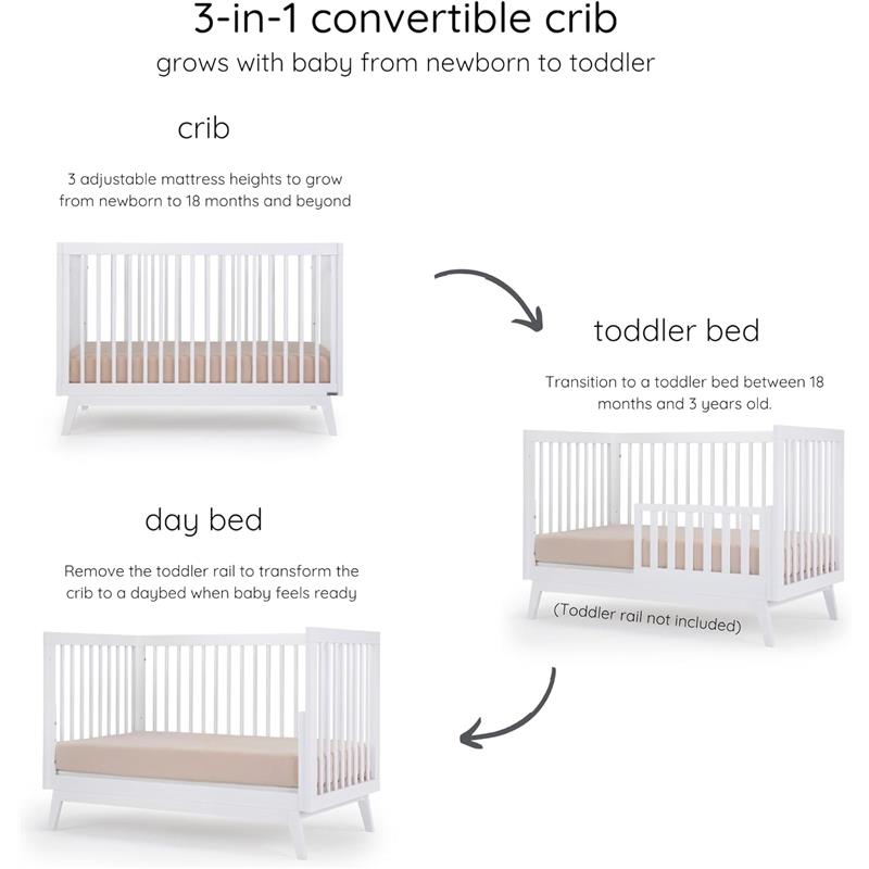 Dadada - Baby Soho 3-in-1 Convertible Wooden Crib to Toddler Bed, White Image 4