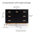 Dadada - Soho 5-Drawer Dresser for Nursery and Bedroom, Black/Natural Image 4