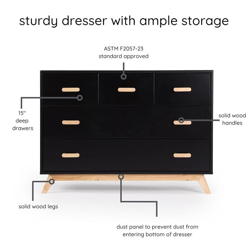 Dadada - Soho 5-Drawer Dresser for Nursery and Bedroom, Black/Natural Image 4