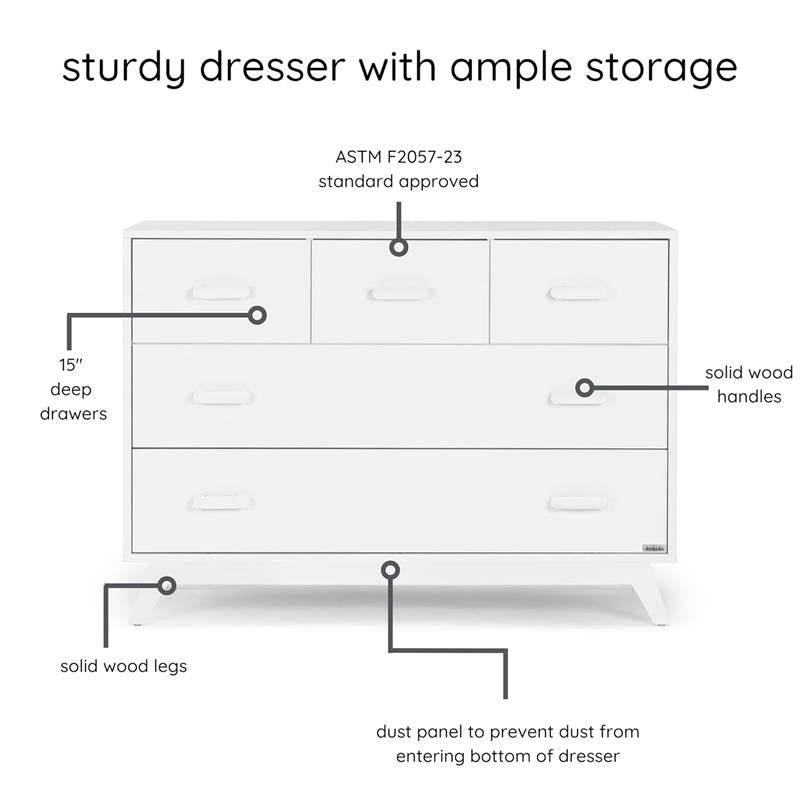 Dadada - Soho 5-Drawer Dresser for Nursery and Bedroom, White Image 2