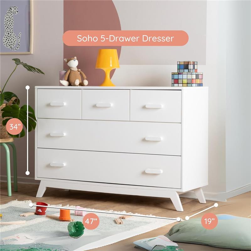 Dadada - Soho 5-Drawer Dresser for Nursery and Bedroom, White Image 3