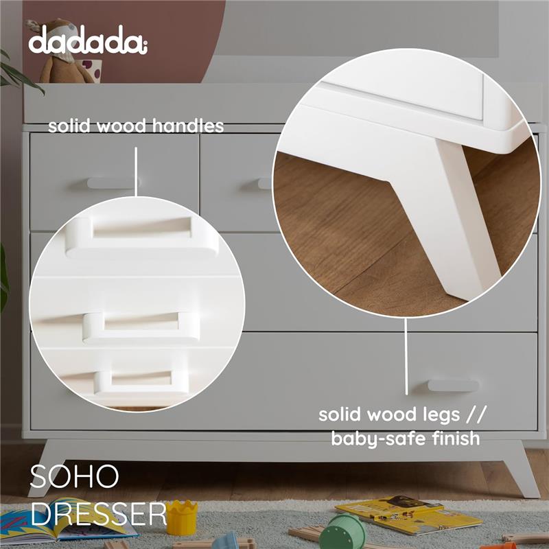 Dadada - Soho 5-Drawer Dresser for Nursery and Bedroom, White Image 5