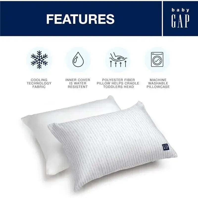 Delta Children - Gap babyGap Toddler Pillow with 2 Cooling Covers, White/Grey Stripe Image 2