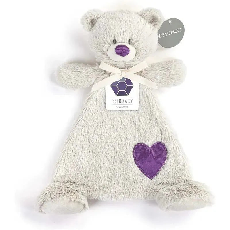 DEMDACO - Birthstone Amethyst and Grey, Stuffed Animal Blankie Bear February Image 5