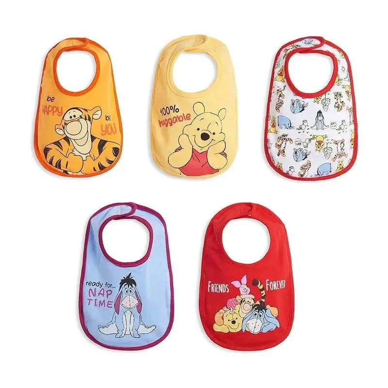 Disney Winnie the Pooh Tigger Eeyore Piglet 5 Pack Side Snap Bibs Image 1