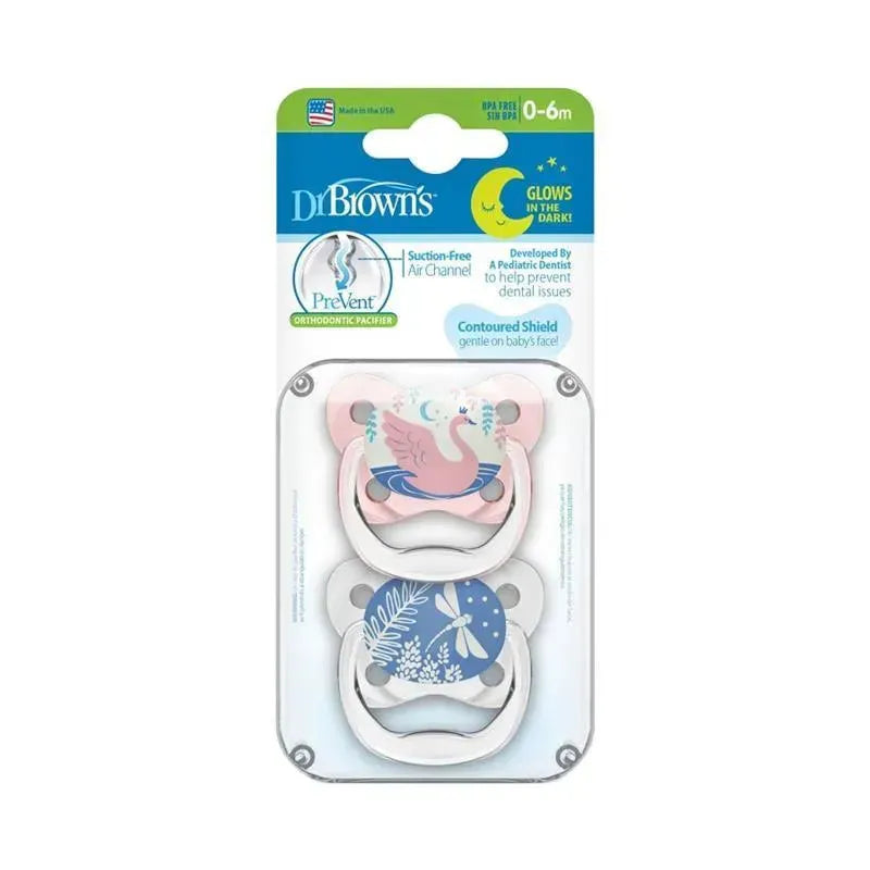 Dr. Brown - 2Pk Prevent Glow In The Dark Butterfly Pacifier, Stage 1, Pink Image 5