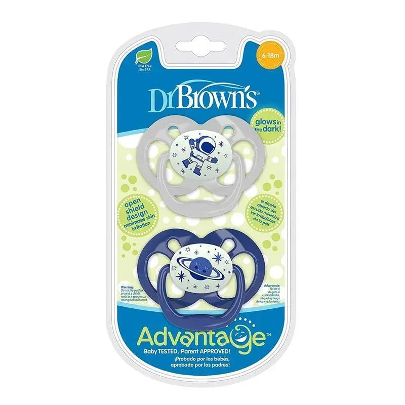 Dr. Brown’s Advantage Pacifiers, Stage 2, Glow In The Dark, Blue, 2-Pack Image 1