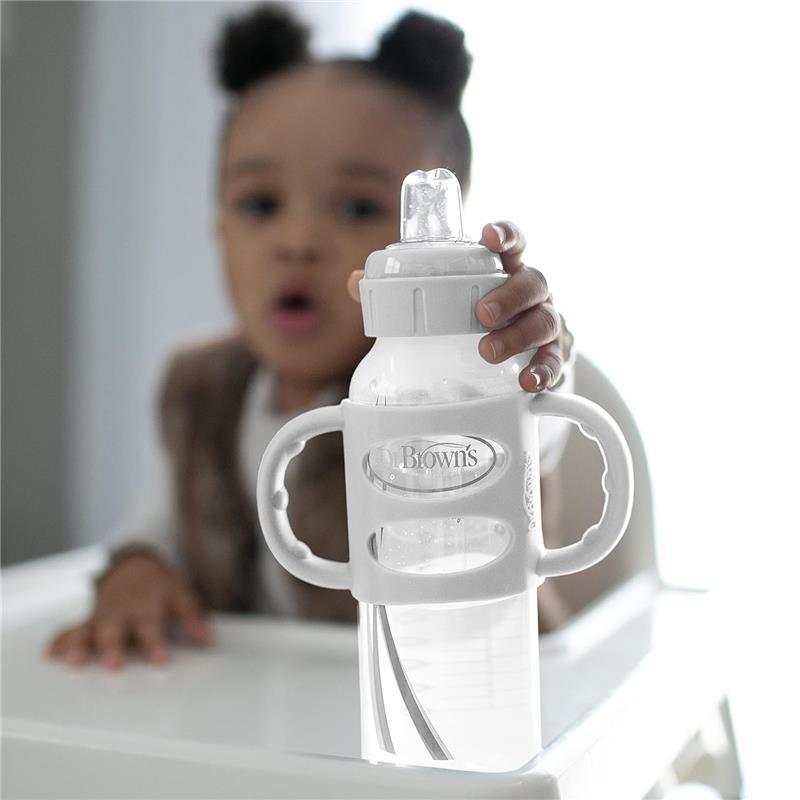 Dr. Brown's - 8 Oz/ 250 Ml Narrow Sippy Spout Bottle W/ Silicone Handles, Gray, 1-Pack Image 4