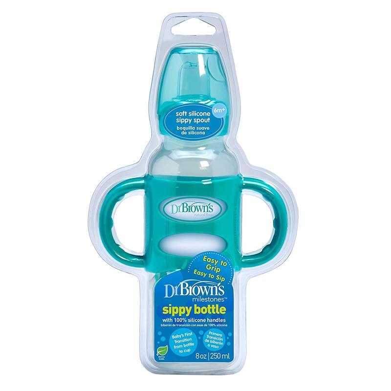 Dr. Brown's 8 Oz/250 Ml Pp N Sippy Spout Bottle W/ Silicone Handles, Turquoise, Single Image 1