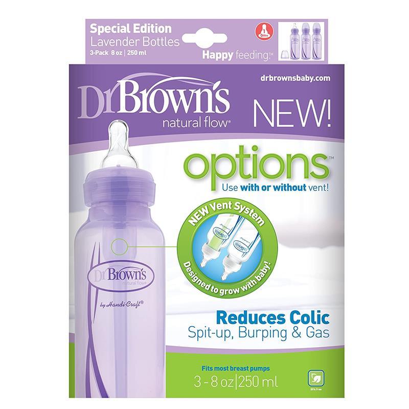 Dr. Brown's Biberones anticólicos de cuello ancho Natural Flow, 8 onzas,  paquete de 3 : Bebés 