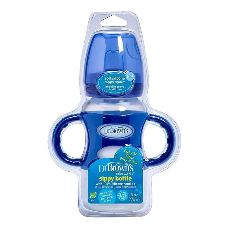 Dr. Brown's 9 Oz/270 Ml Pp Wide-Neck Sippy Spout Bottle W/ Silicone Handles, Blue, Single Image 9