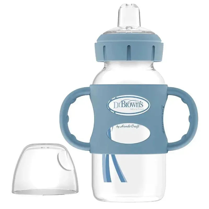 Dr. Brown - 9 Oz Wide-Neck Sippy Spout Bottle W/ Silicone Handles, Lt Blue, 1Pk Image 1