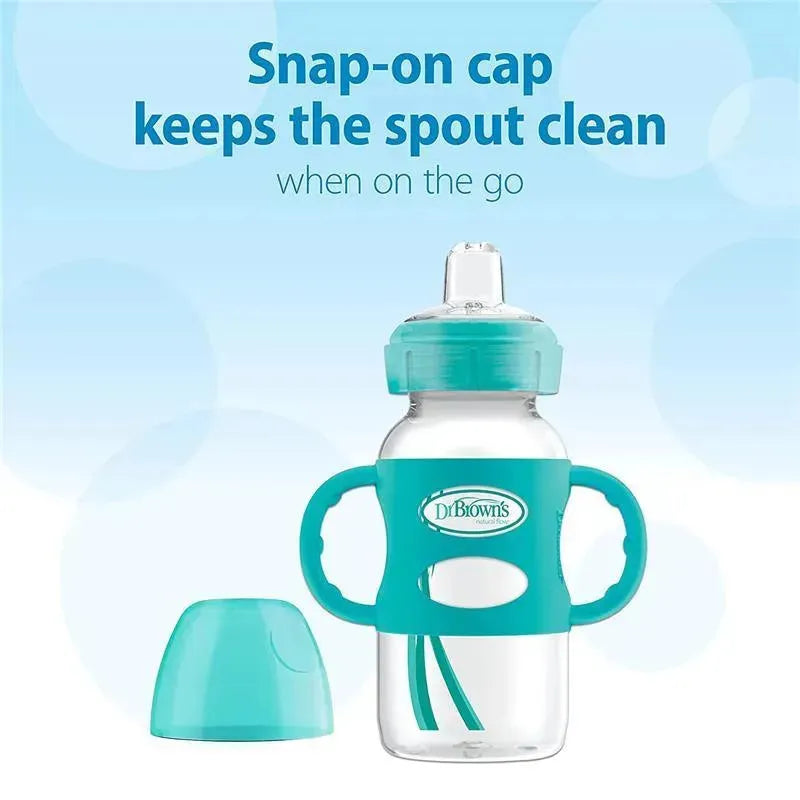 Dr. Brown - 9 Oz Wide-Neck Sippy Spout Bottle W/ Silicone Handles, Lt Blue, 1Pk Image 3