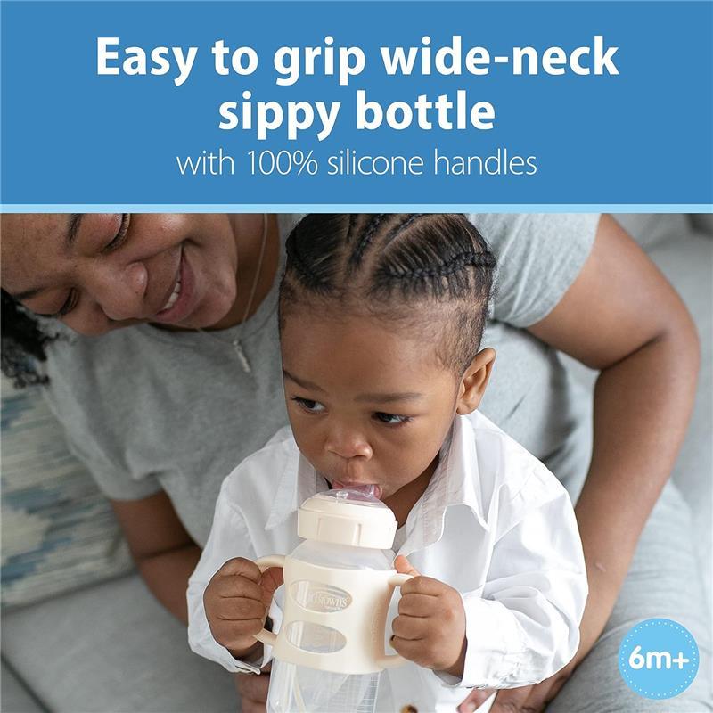 Dr. Brown's - 9 Oz/ 270 Ml Wide-Neck Sippy Spout Bottle With Silicone Handles, Ecru Image 6