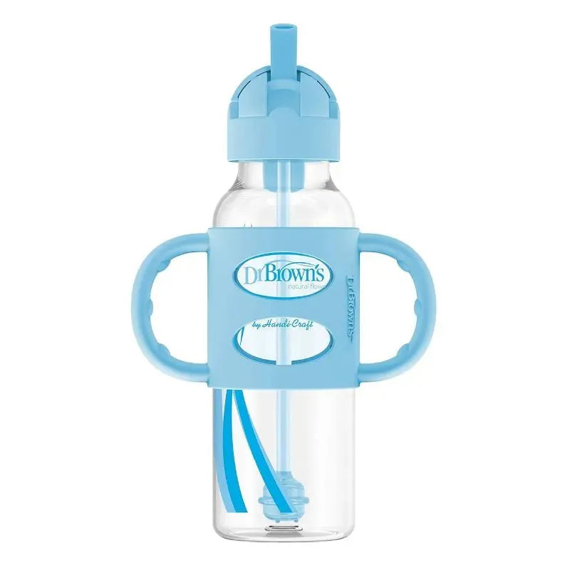 Dr. Brown's - Narrow Sippy Straw Bottles W/ Silicone Handles, Blue Image 1